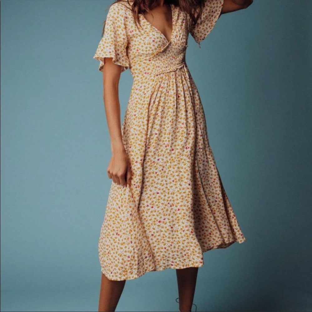 Free People Floral Midi Dress - Yellow and Pink - Picture 2 of 6